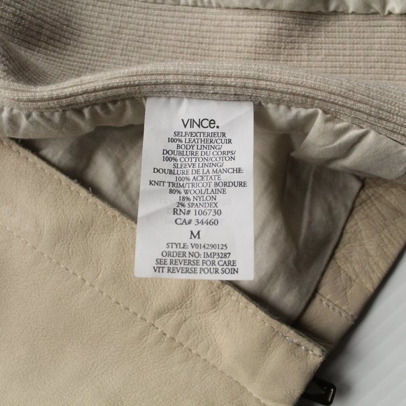 Vince Drape Front Leather Jacket Ivory/ Bone Moto Size Medium Wool Trim - Picture 9 of 14